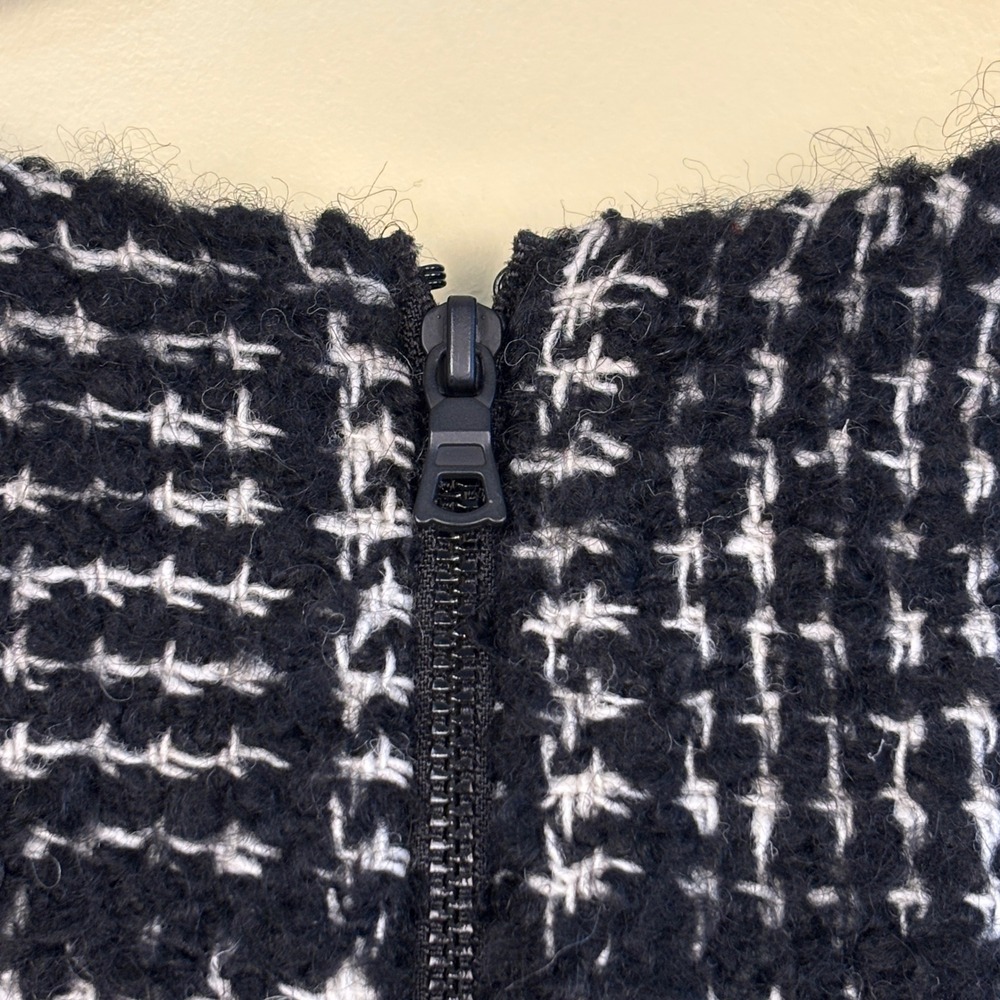 ALICE + OLIVIA Clyde Pattern Mix Wool Shift Dress Black/White Women Size 6 Tweed - Picture 8 of 11